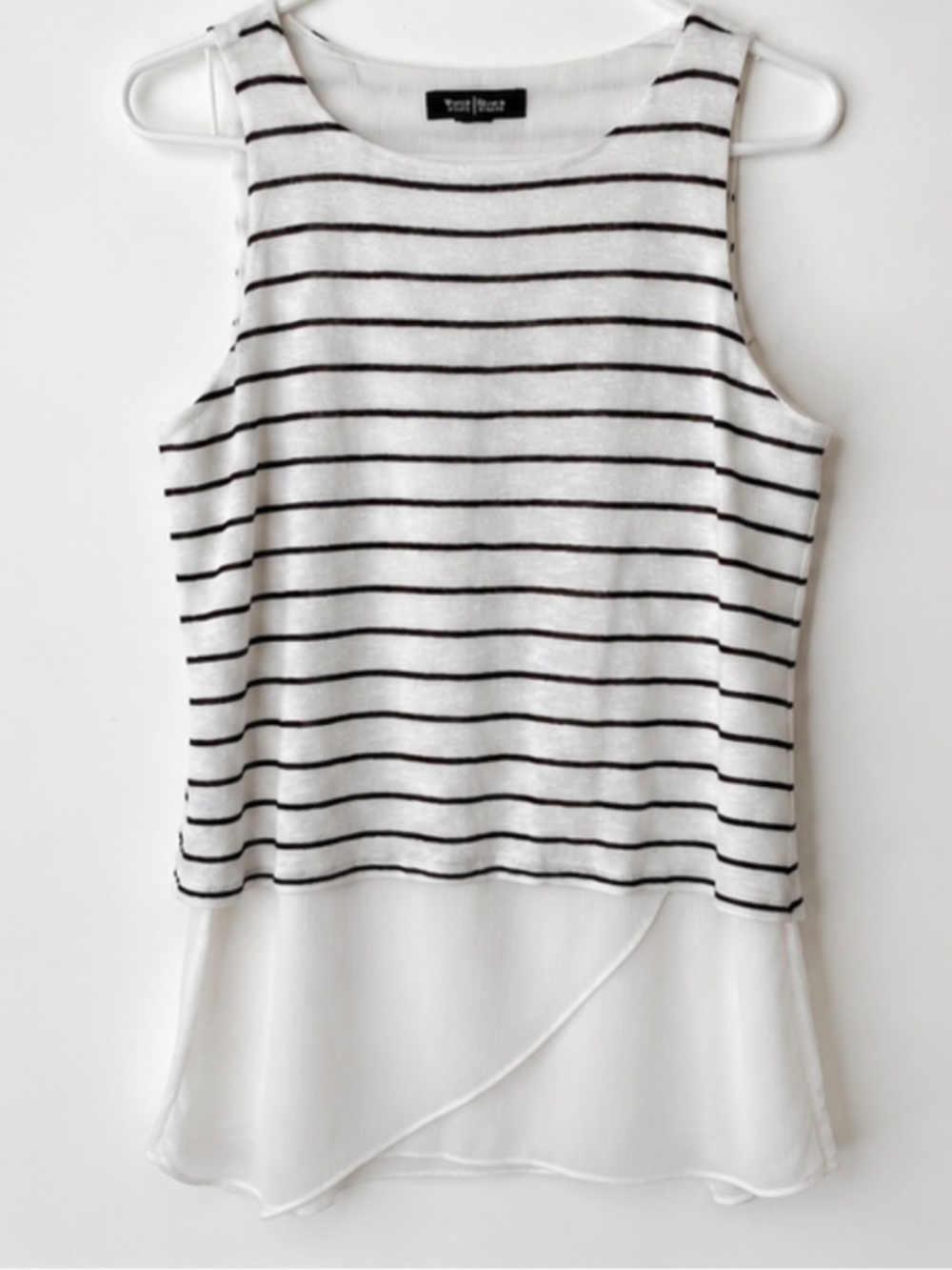 White House Black Market Layered Striped Split Back Top NWOT